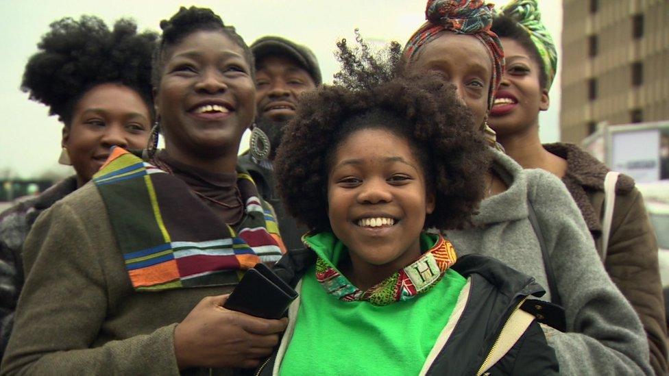 Siirah, her mother and friends at the switching on of the advert