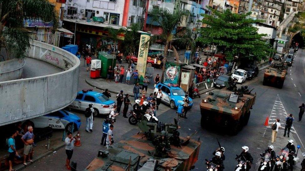 Armed Forces take up position during a operation after violent clashes between drug gangs in Rocinha slum in Rio de Janeiro, Brazil, September 22, 2017. REUTERS