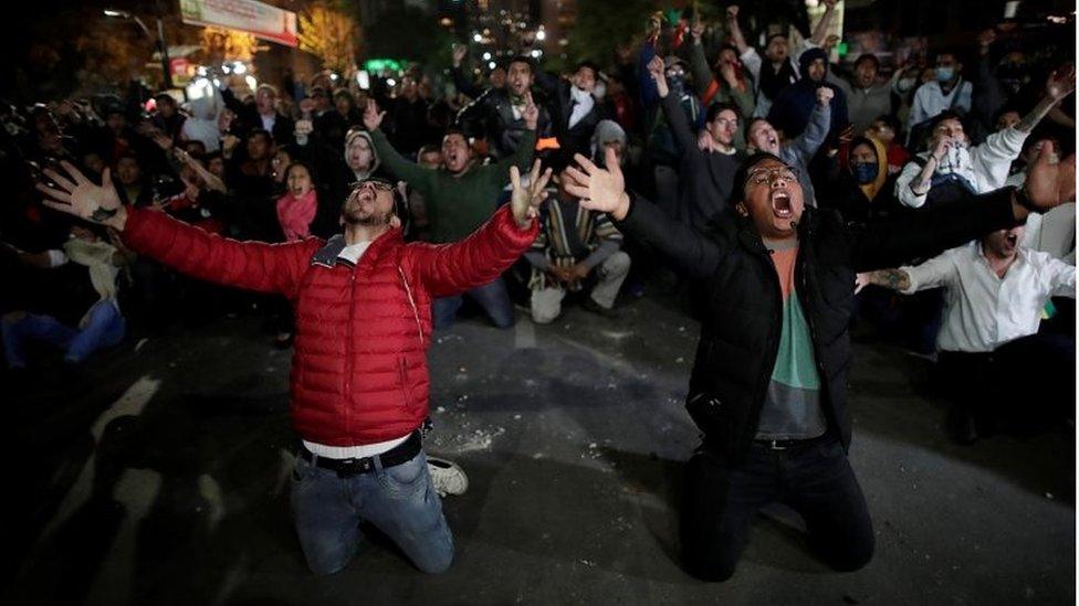 Supporters of Bolivian presidential candidate Carlos Mesa protest in La Paz, Bolivia, October 21, 2019.