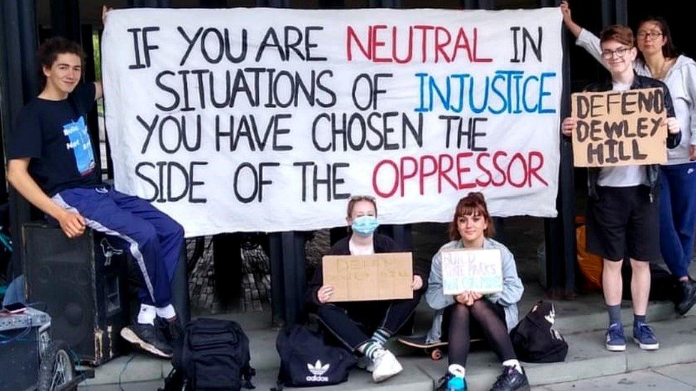 Abel with fellow protesters at Newcastle Civic Centre