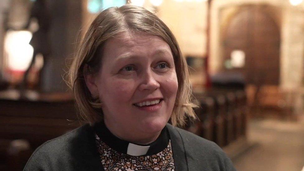 The Reverend Leah Vasey-Saunders inside Lancaster Priory