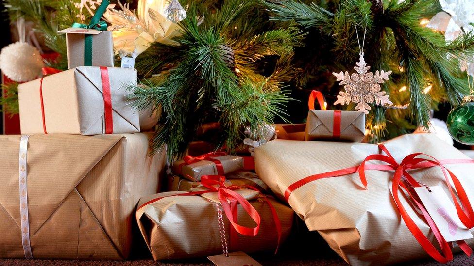 Presents under a Christmas tree