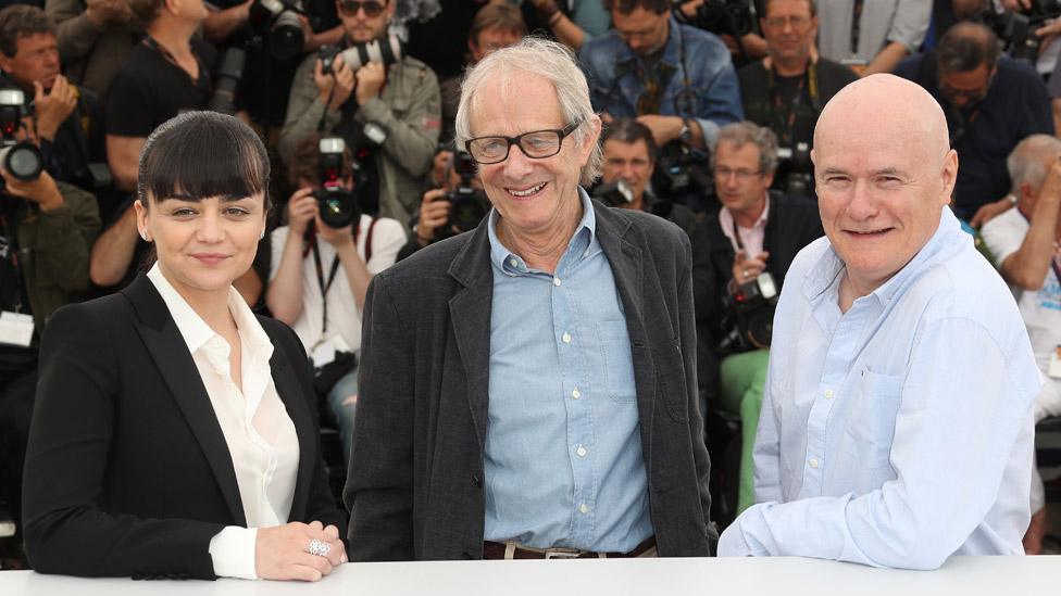 Hayley Squires, Ken Loach and Dave Johns at the Cannes Film Festival in 2016