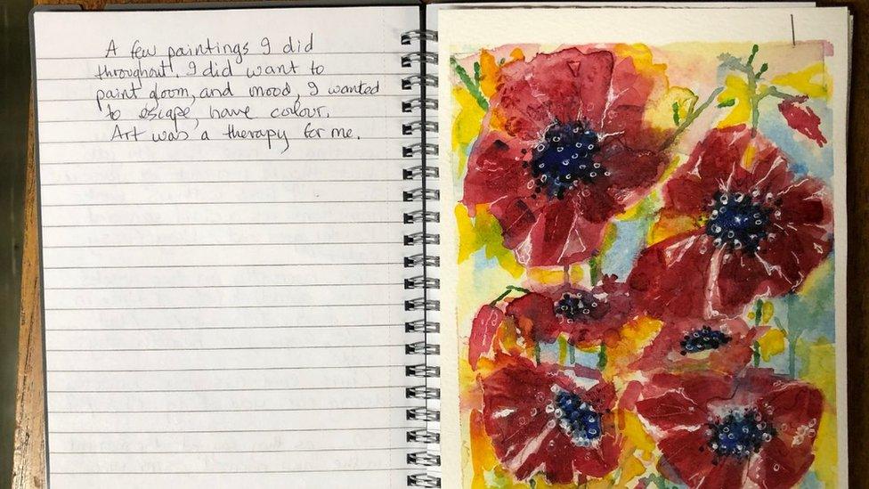 Diary entry and painting by Sue Cree