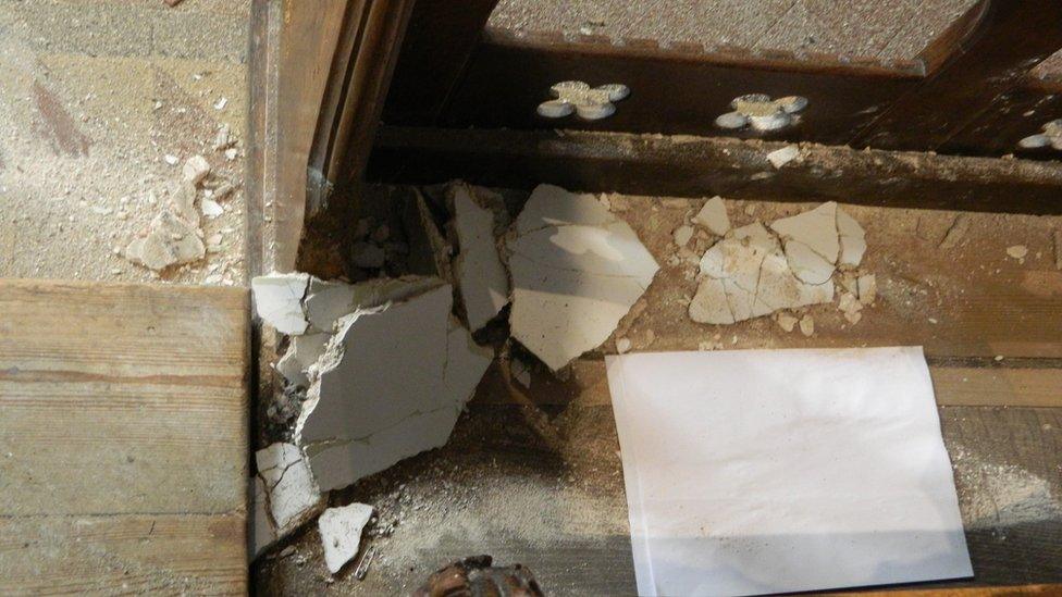 Plaster lying on the floor of Elmswell church