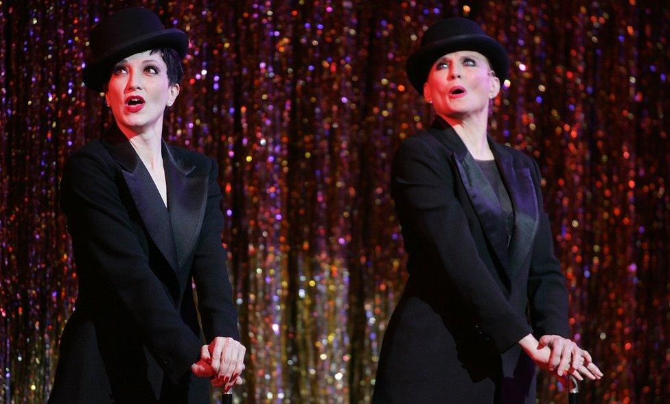 Actress Bebe Neuwirth and Choreographer Ann Reinking perform live onstge during a dress rehearsal for the 10th Anniversary of Broadway's Chicago in 2006