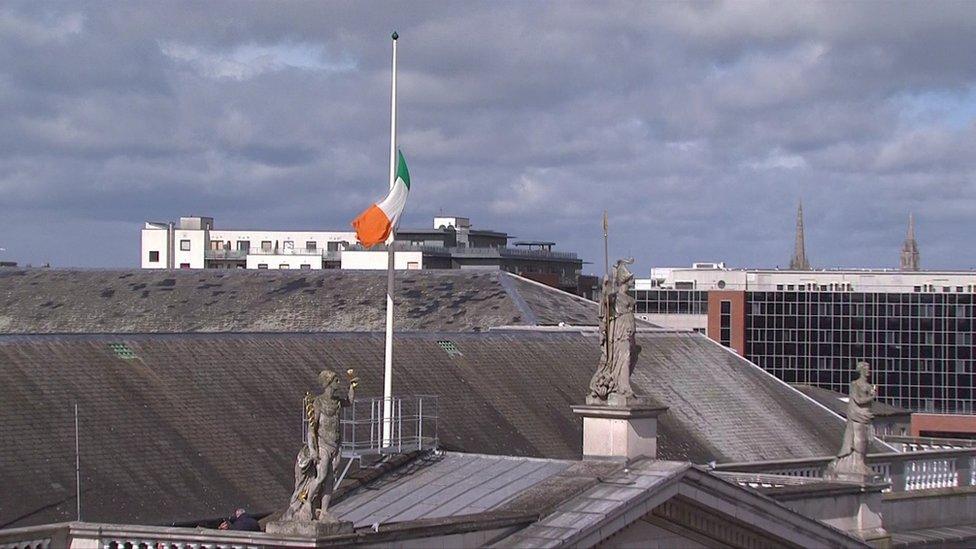 The Irish tricolour was lowered to half mast during the commemoration