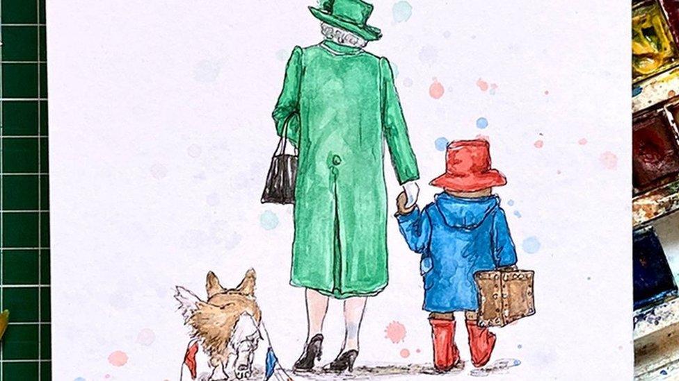 Queen and Paddington Bear drawing