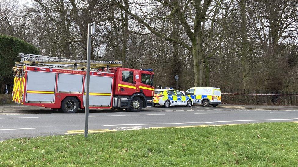 Emergency services on Woolton Road