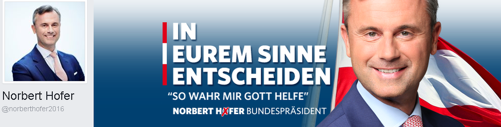 screengrab from Norbert Hofer's Facebook page, including the slogan "so help me God"