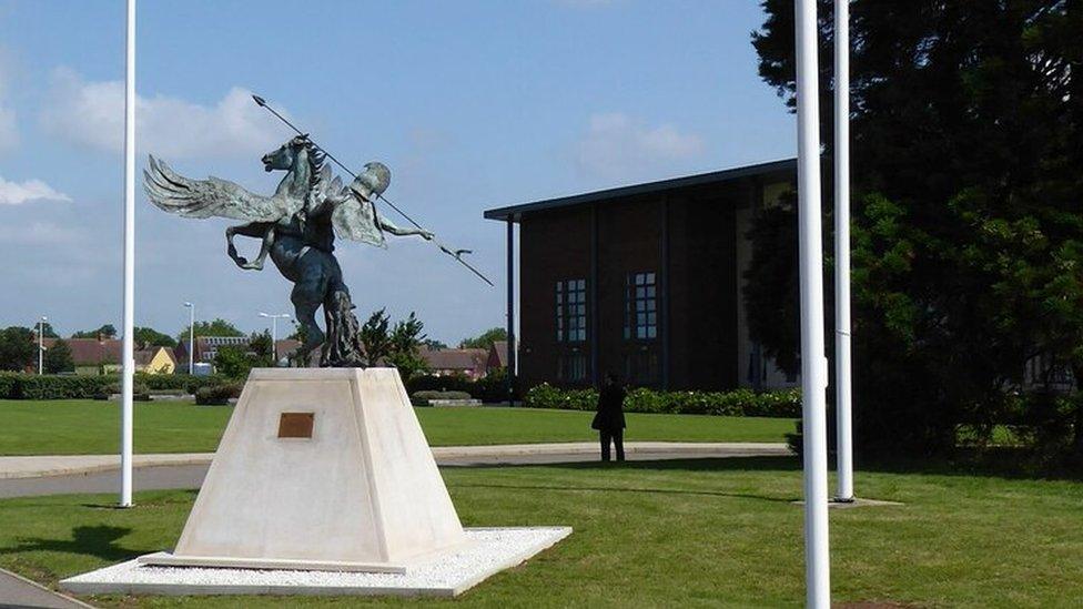 Statue of Pegasus on the parade ground at Merville Barracks, Colchester, Essex