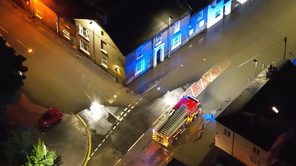 A picture showing flooding in Market Rasen taken by a police drone