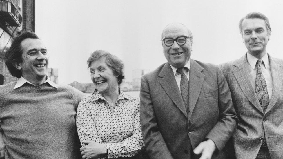 Former Labour ministers, left to right, William Rodgers, Shirley Williams, Roy Jenkins and David Owen, known as the Gang of Four