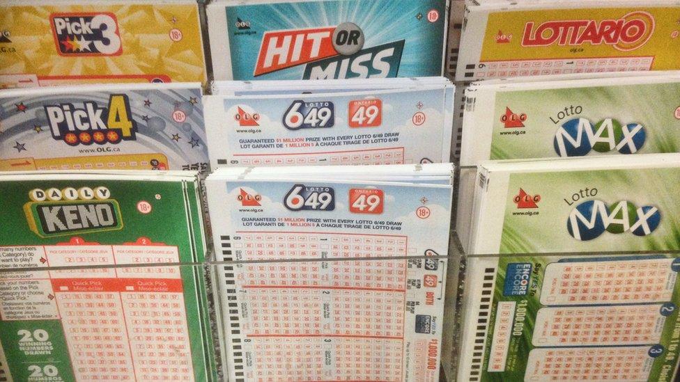 Lottery ticket selection slips at a small kiosk in Toronto, Ontario, Canada