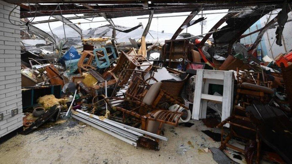 Damage to a store after Hurricane Harvey hit Rockport (26 August 2017)