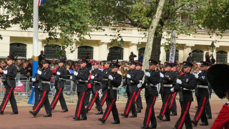 Royal Engineers march in Queen's funeral