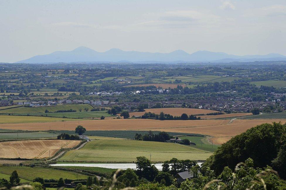 A view of County Down and the Mourne mountains on a hot, sunny day