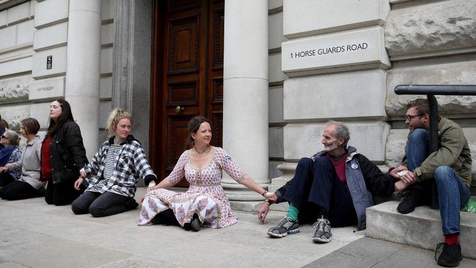 Protesters block the Treasury