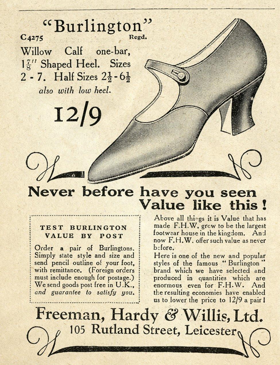 Freeman, Hardy and Willis ad 1928