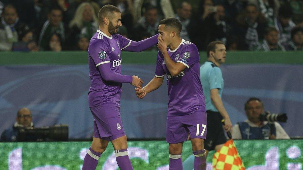 Douglas Ross working as assistant referee at Champions League match between Real Madrid and Sporting Lisbon