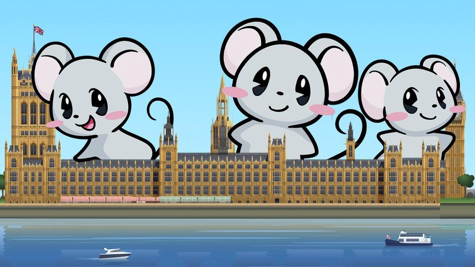 Cartoon mice behind Parliament