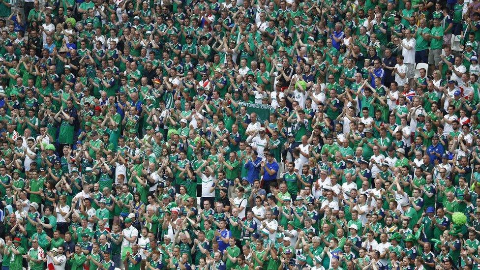 Northern Ireland fans inside the Stade de Lyon during the match against Ukraine