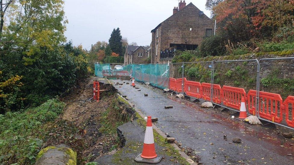 Road damaged by landslip