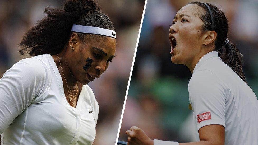 still shows serena williams on the left looking disappointed and harmony tan on the right looking happy and victorious