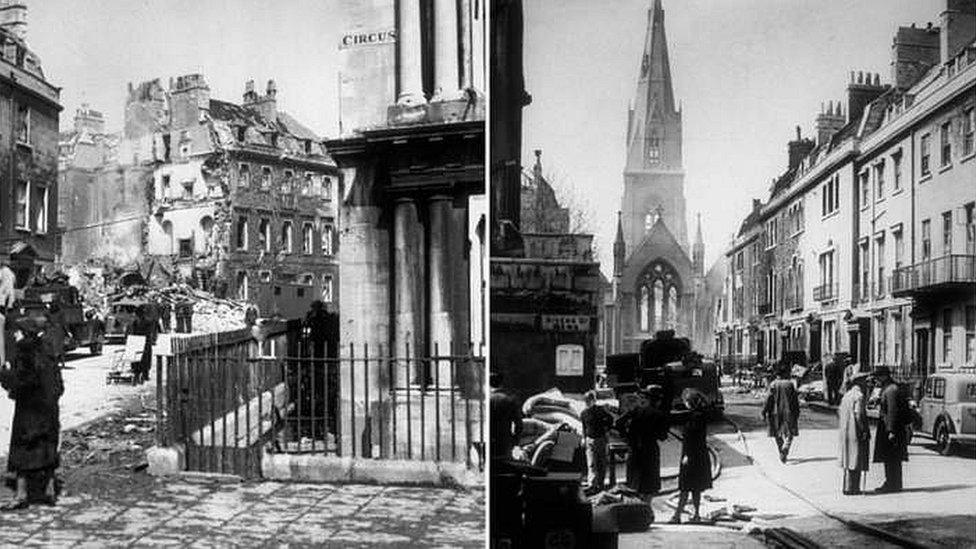 The Circus and the centre of Bath after the bombing