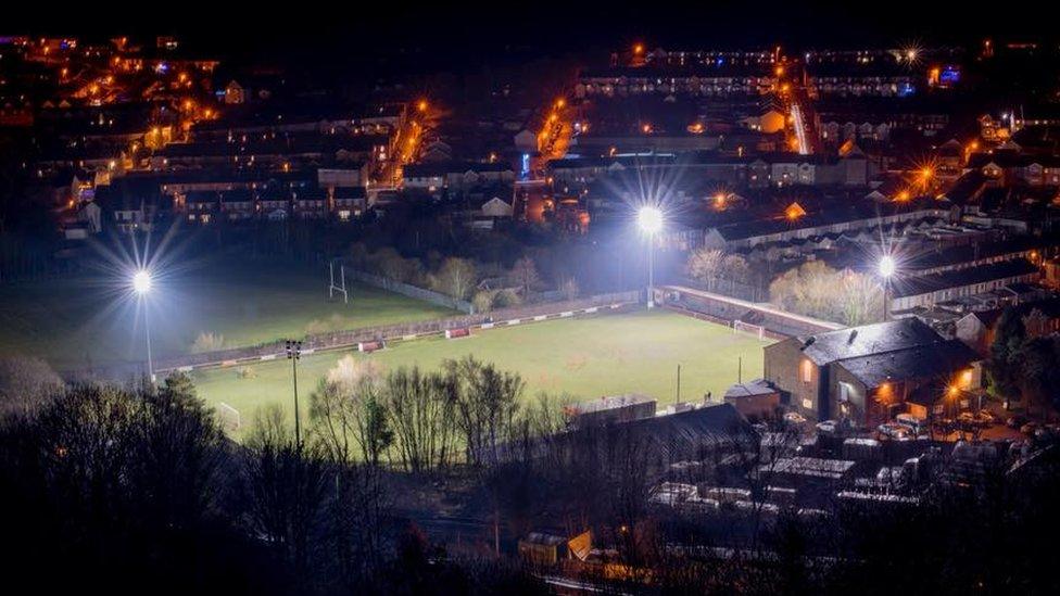 Ton Pentre's Ynys Park ground under floodlights