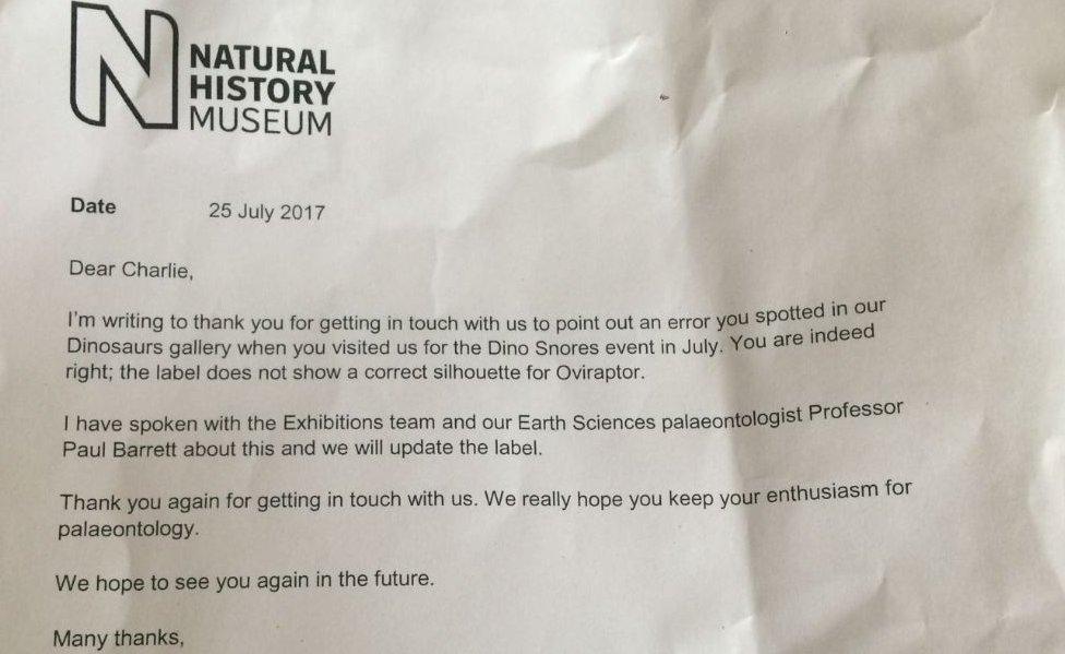 Letter from museum