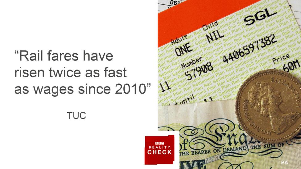 TUC saying: Rail fares have risen twice as fast as wages since 2010