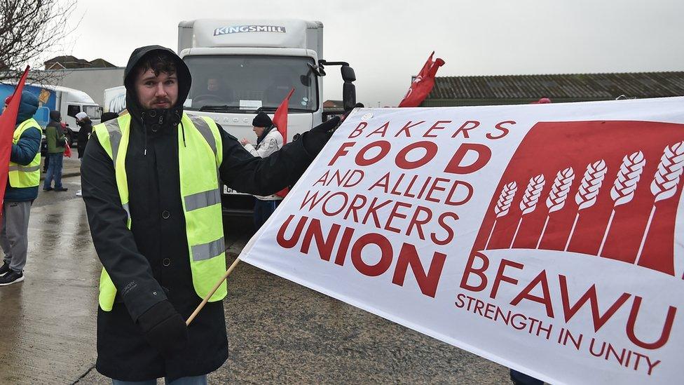 Protesting Allied Bakeries worker