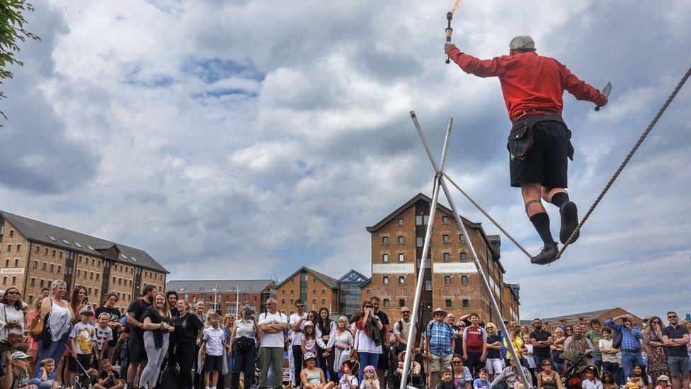 Tightrope walker at Gloucester Tall Ships Festival