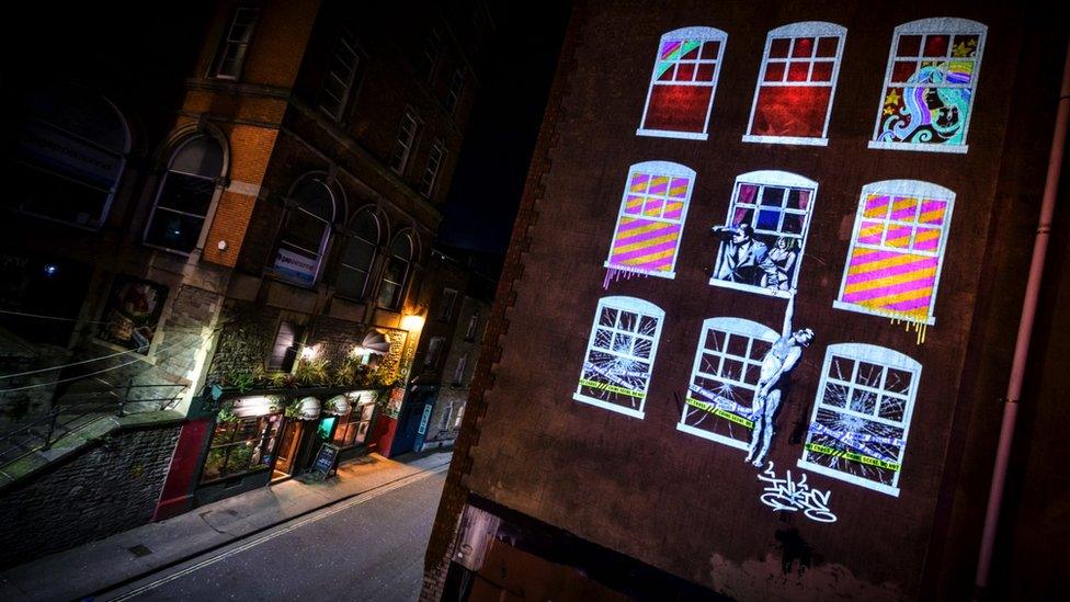 Banksy's Park Street work is illuminated