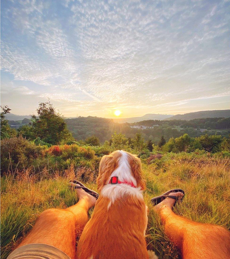 Sunset with Harley from Pentwyn in Quakers Yard