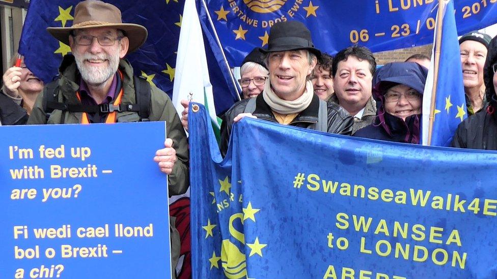 Members of Swansea 4 Europe gathered in Swansea on 6 March to see off Ed Sides and his wife on their walk to London