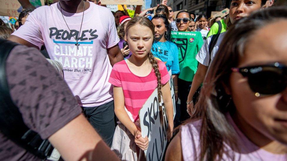 Climate activist Greta Thunberg at a climate march