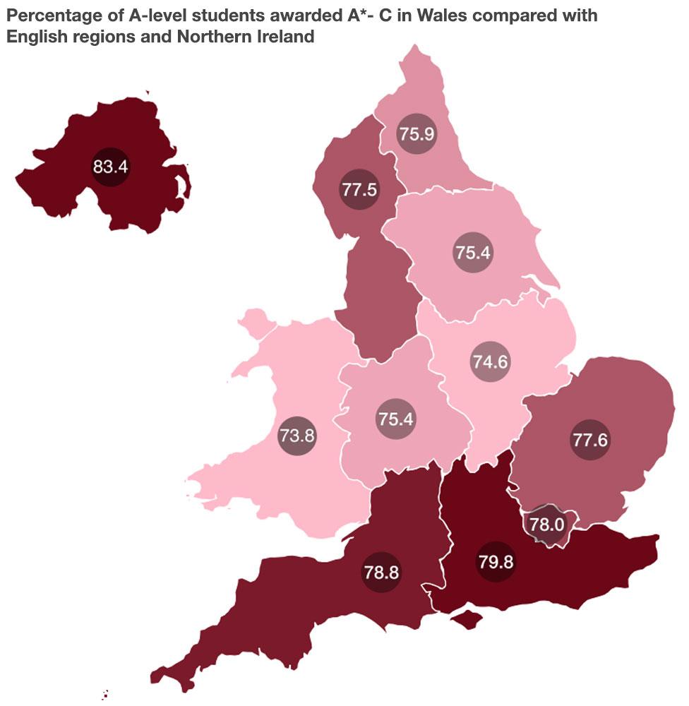 Map showing A to C results