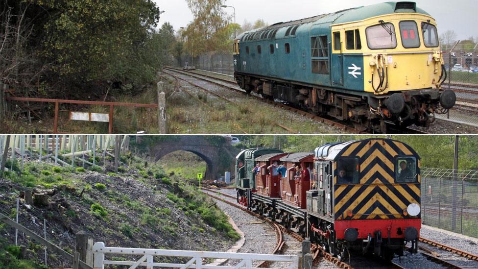 Furzebrook sidings photographed in 2014 (top) and 2016 (bottom)