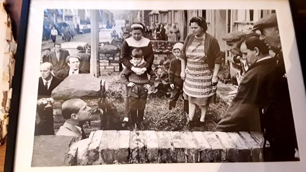 The Duke of Edinburgh visiting Gareth Jones's house in Aberfan