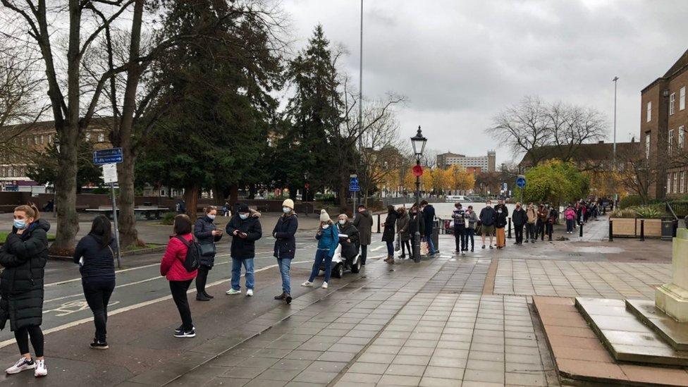 Booster queue outside Watford Town Hall