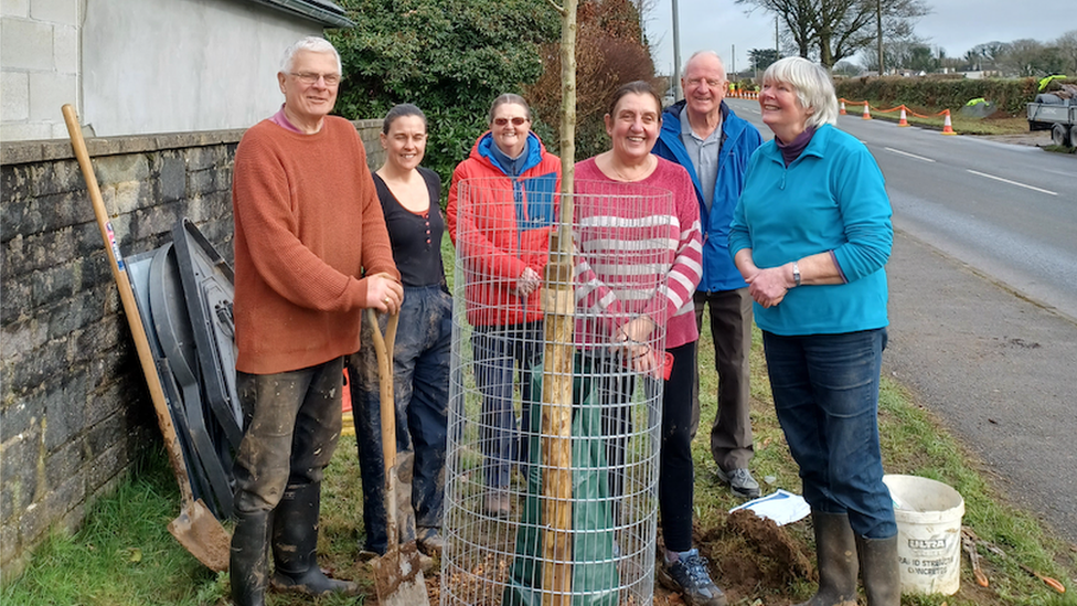 Volunteers next to a tree in Callington