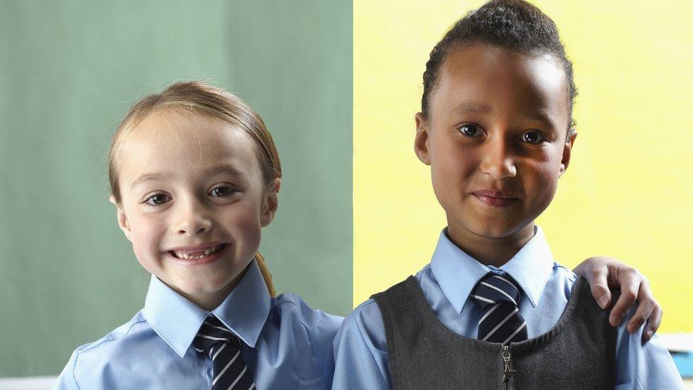 Two friends in school uniform