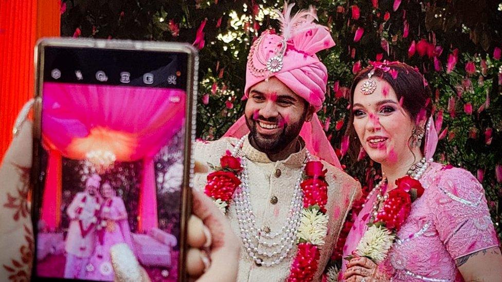 Anna Horodetska and Anubhav Bhasin at their wedding on Sunday