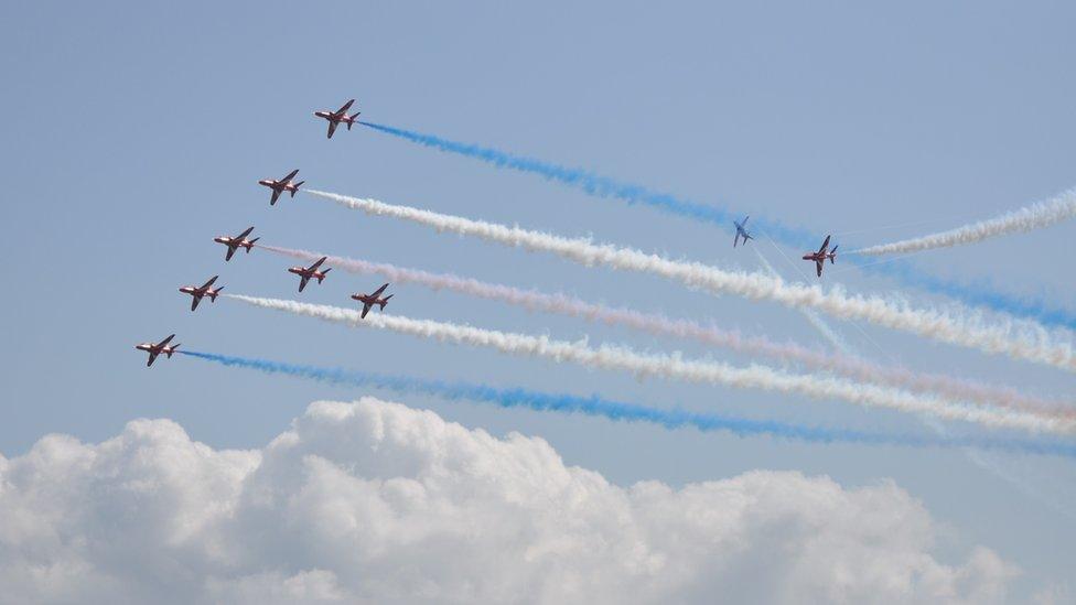 Red Arrows performing over Guernsey