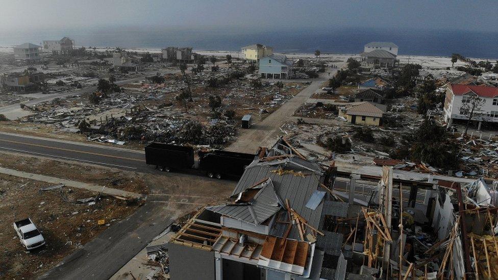 Wide shot showing scale of Mexico Beach wreckage