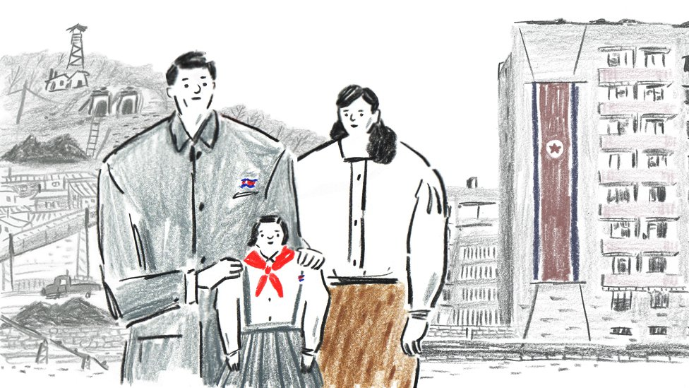 Drawing of a North Korean family