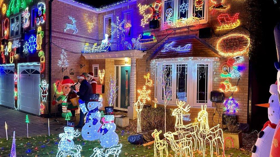 Christmas lights on David Carter's house in Gamston, Nottinghamshire