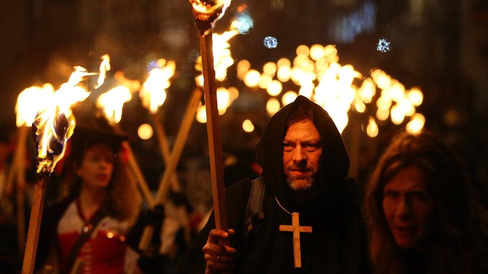 The Lewes Bonfire parade in 2014